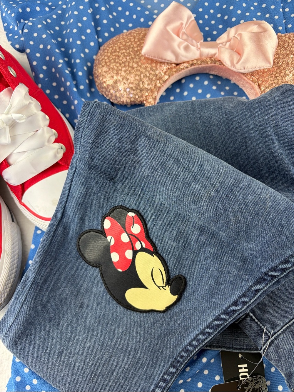 NWT Disney Mickey & Minnie Patch Jeans Size 5 Skinny Denim Pants Y2K Cute Parks